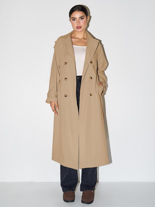 Double Breasted Belted Longline Trench Coat