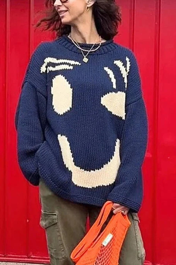 Colorful Smiley Face Pullover Sweater for Comfortable Style