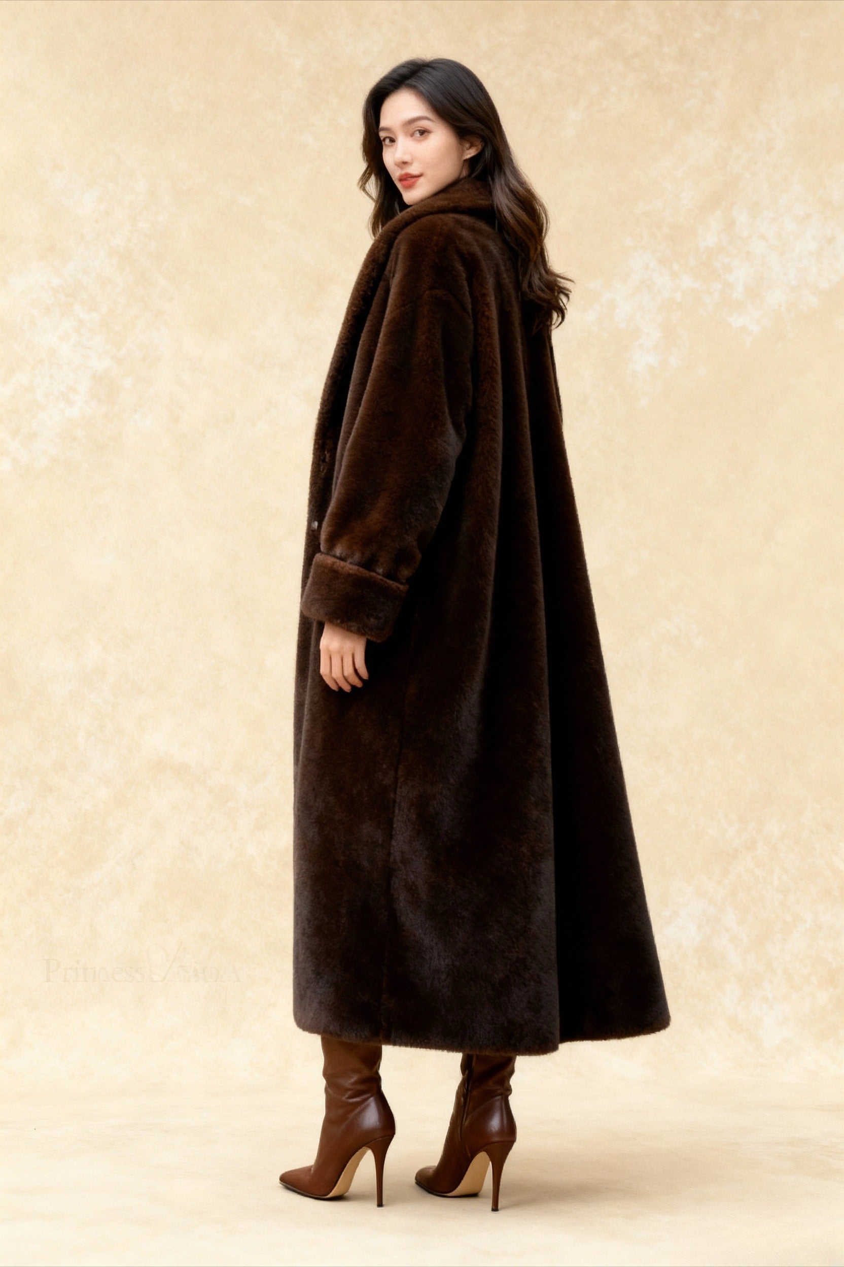 Faux Fur Lapel Plush Imitation Mink Overcoat - Fashionpara