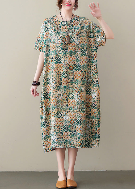 Geometric Mosaic Print Crew Neck Short Sleeve Shift Midi Dress - View 3