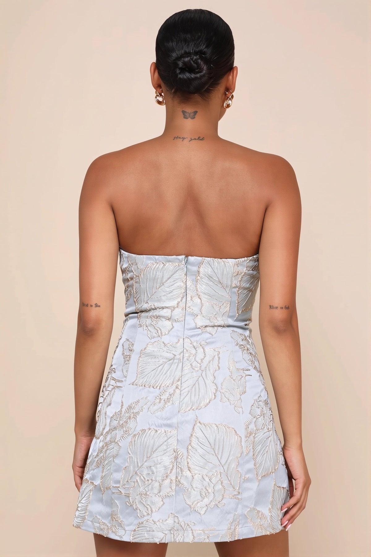 Floral Brocade Strapless A-Line Party Mini Dress