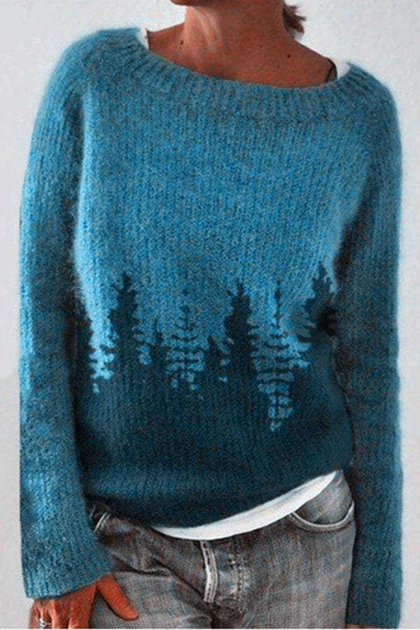 Lady Rin Color Block Crew Neck Long Sleeve Pullover Sweater