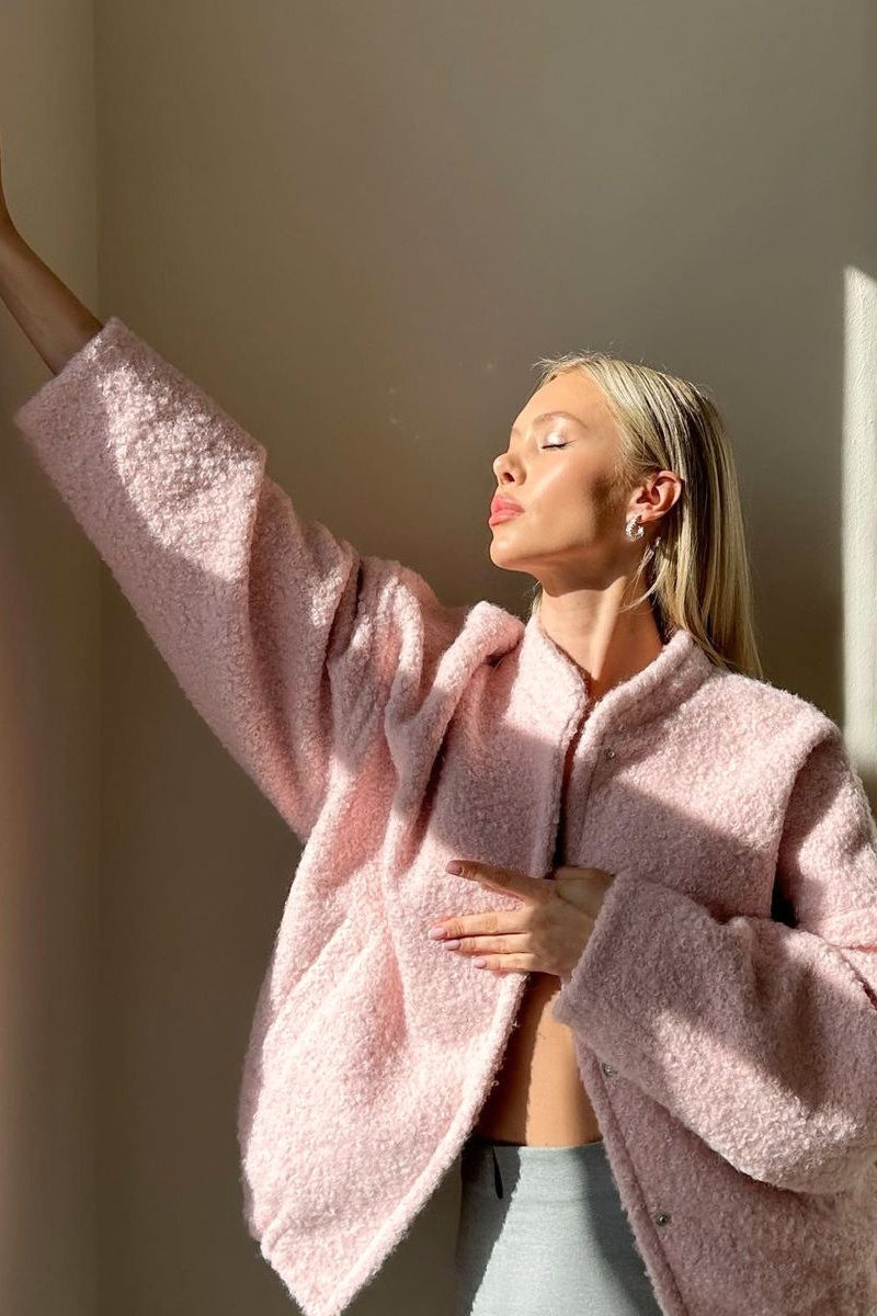 Pink Faux Fur Short Coat - Fashionpara