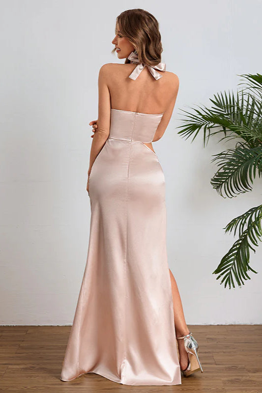 Halter Neck Hollow Out Split Maxi Dress