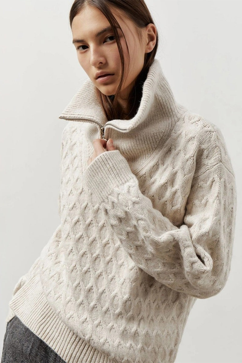 Thick Knit Turtleneck Half-Zip Sweater for Cozy Comfort