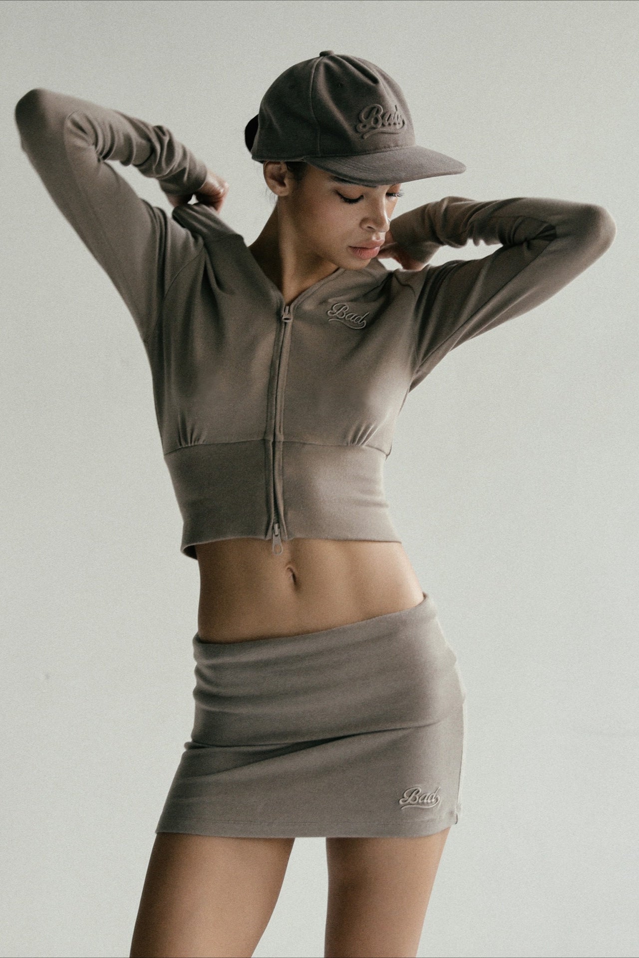 Zipper Cropped Embroidered Hoodie