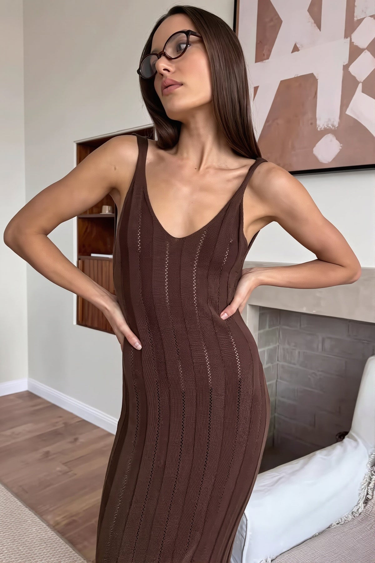 Pointelle Knit Scoop Neck Sleeveless Bodycon Maxi Dress 6