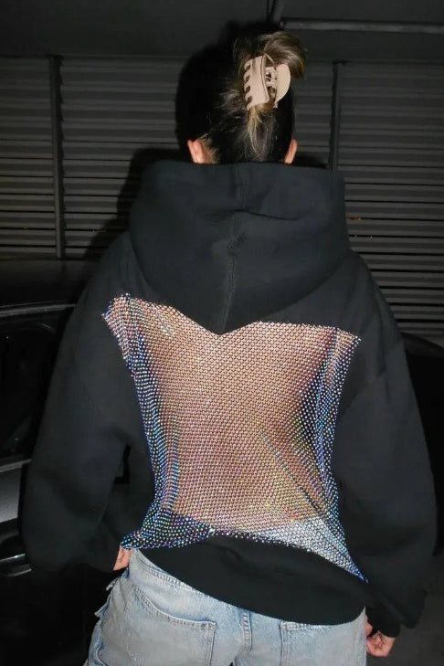 Sheer Backless Mesh Hoodie