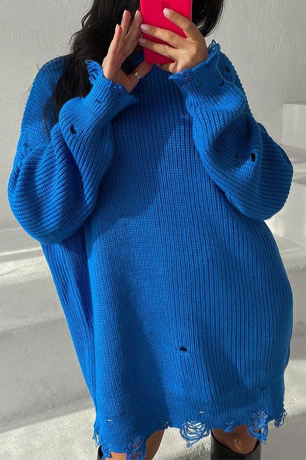 Solid Color Loose Knitted Mid-Length Sweater for Comfort