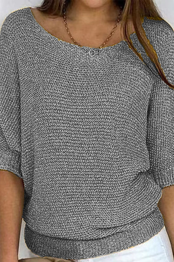 Lady Rin Elegant Knitted Crew Neck Half Sleeve Sweater