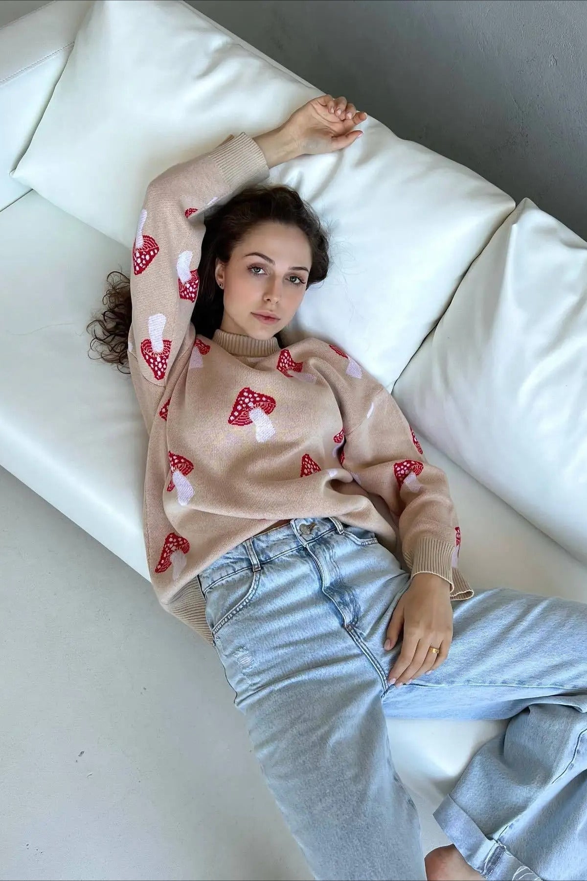 PrincessAce Mushroom Jacquard Knit Sweater for Stylish Comfort