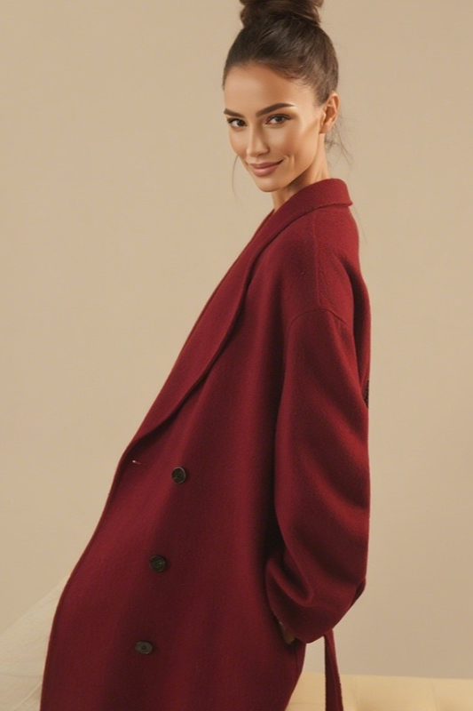 Double Faced Wool Double Breasted Long Handmade Overcoat - Fashionpara