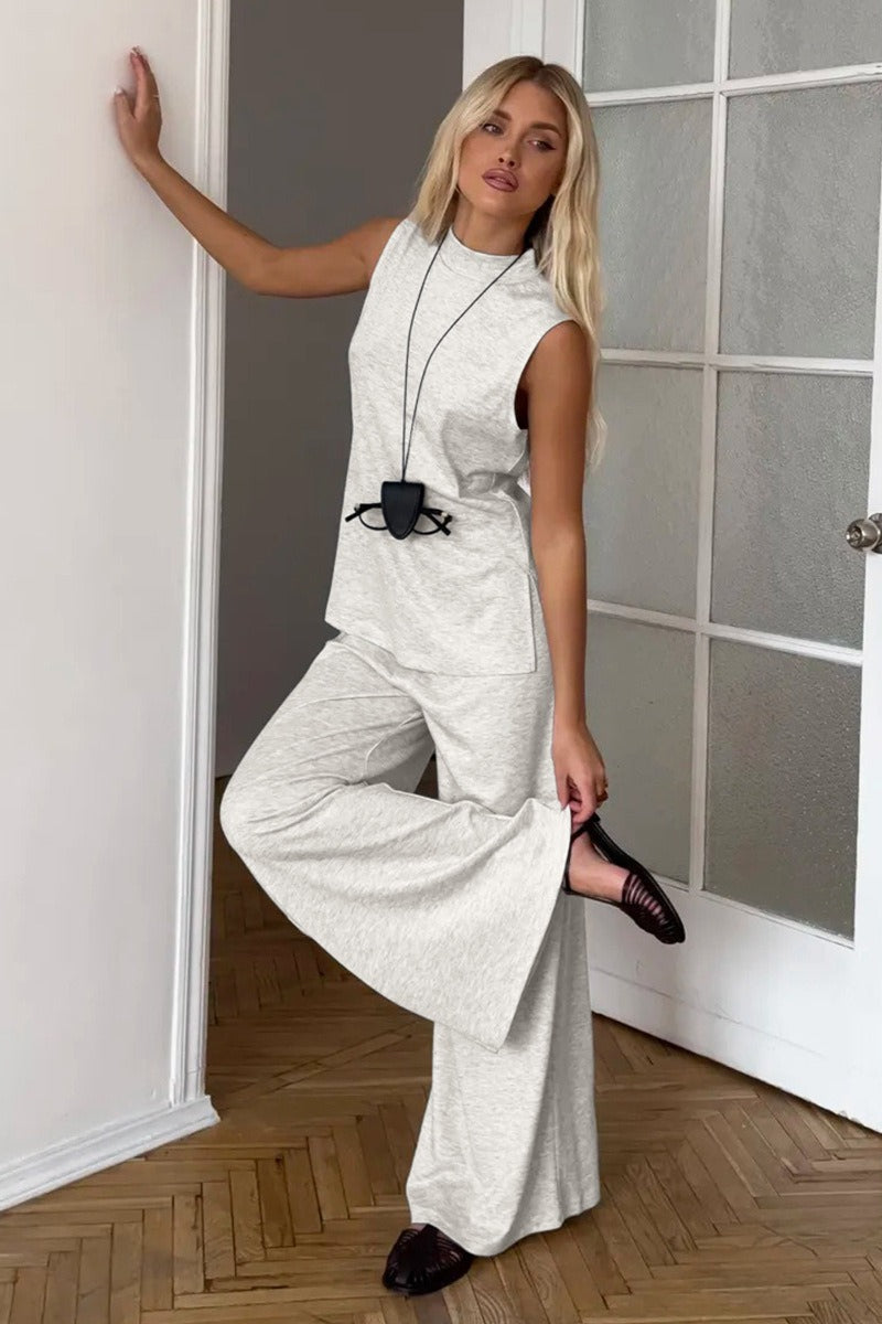 Sleeveless Lounge Top Wide Leg Pants Set