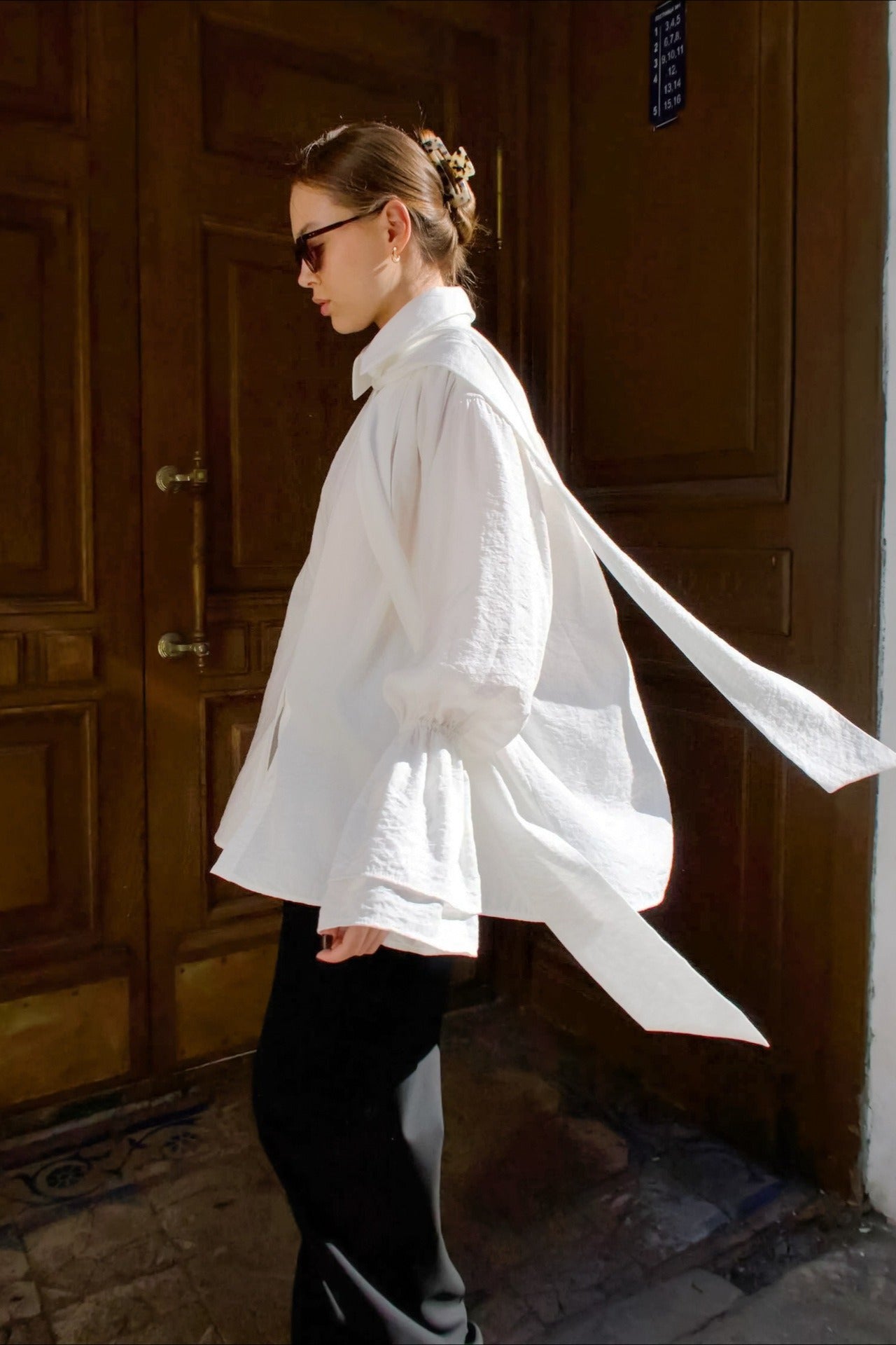 Crepe Tie Front Loose Fit Blouse