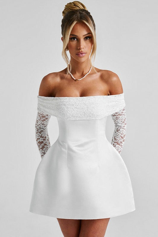 Off-Shoulder Lace Long Sleeve Bodycon Mini Lace Dress