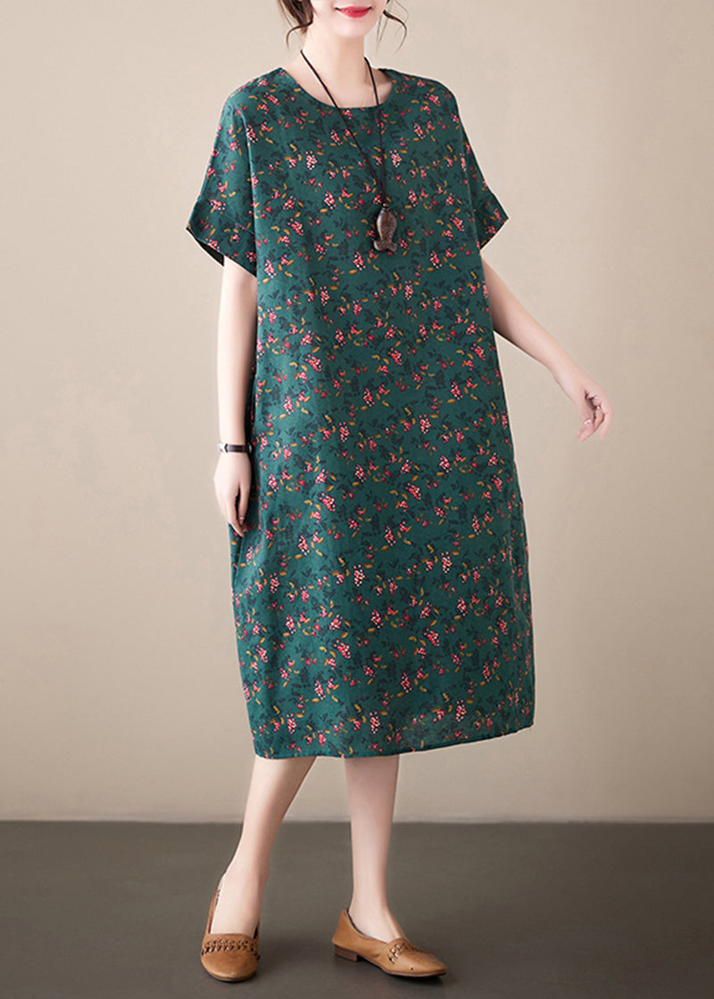 Ditsy Floral Print Crew Neck Short Sleeve Loose Shift Midi Dress - View 3