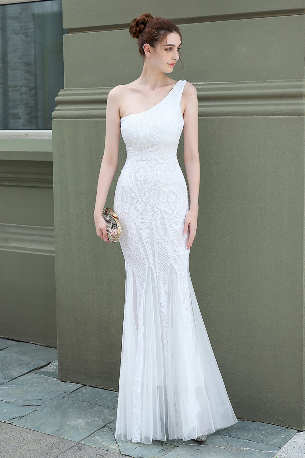 Mermaid One Shoulder Prom Dress with Appliques - Fashionpara