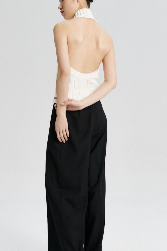 Backless Halter Cable Knit Top