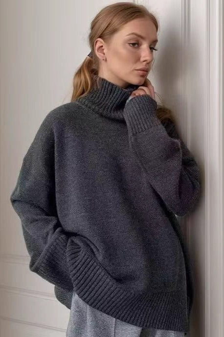 Solid High Neck Knit Sweater