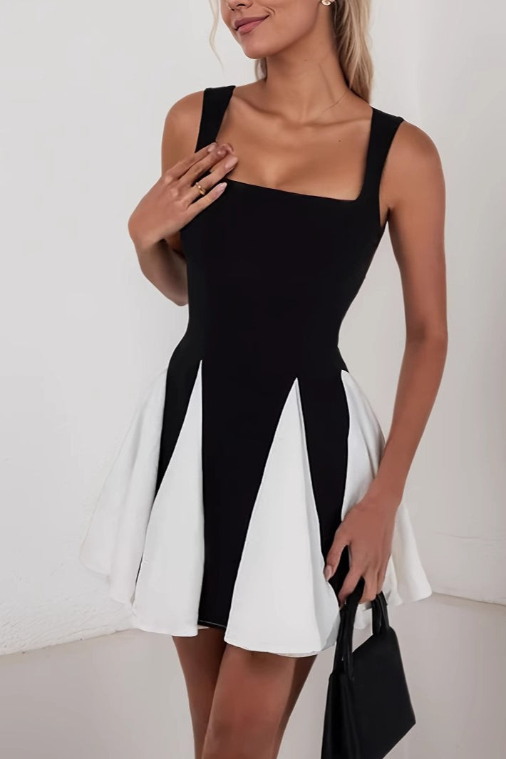 Colorblock Ruched A-Line Work Dress