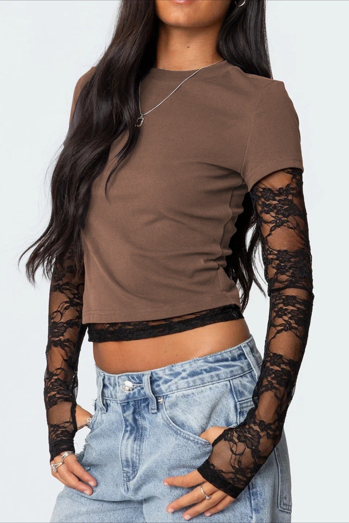 Lace Layered Long Sleeve Blouse
