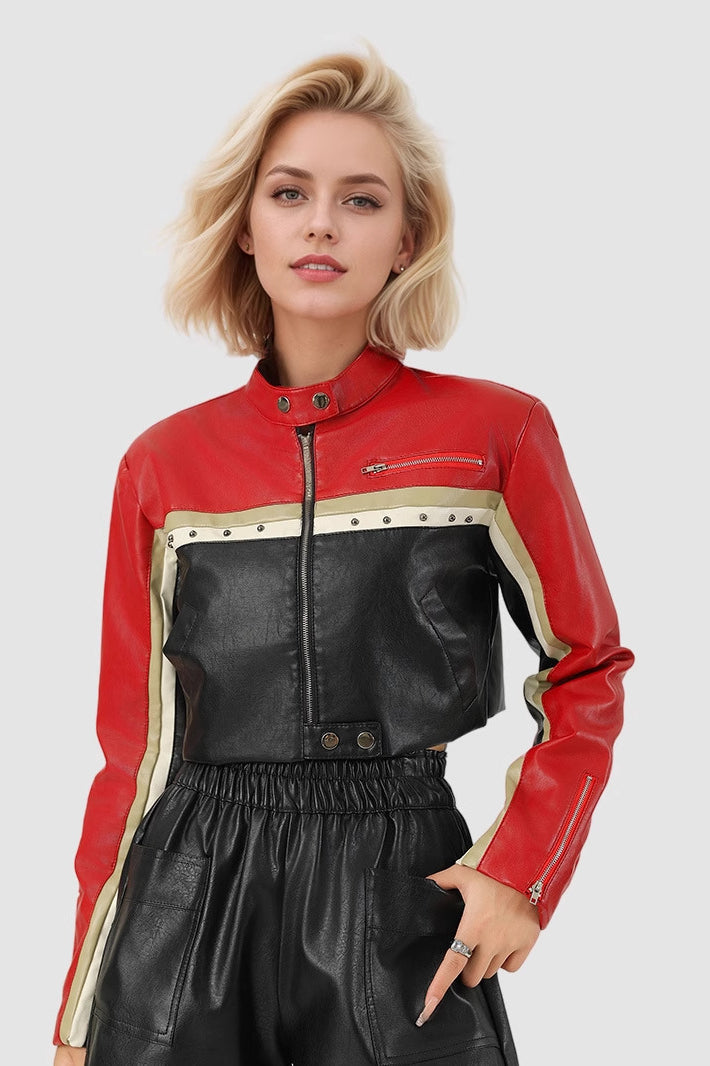 Stylish Cropped Moto Faux Leather Jacket for Trendsetters