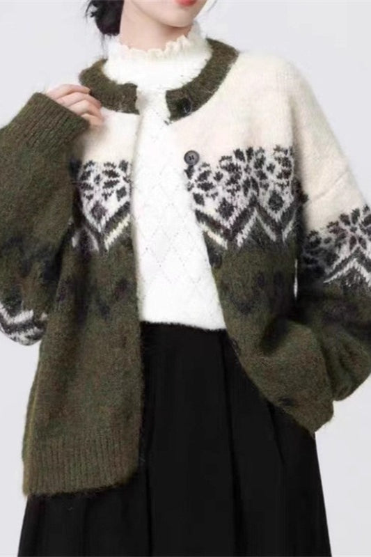 Snowflake Jacquard Knit Cardigan for Cozy Winter Style