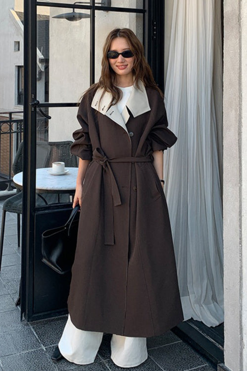 PrincessAce British Style Long Overcoat with Contrast Collar