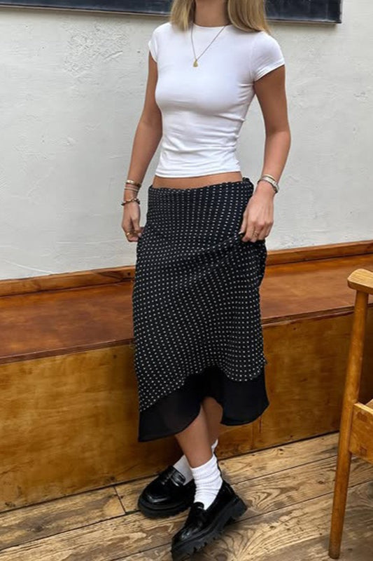 Polka Dot A-Line Mesh Midi Skirt - Fashionpara