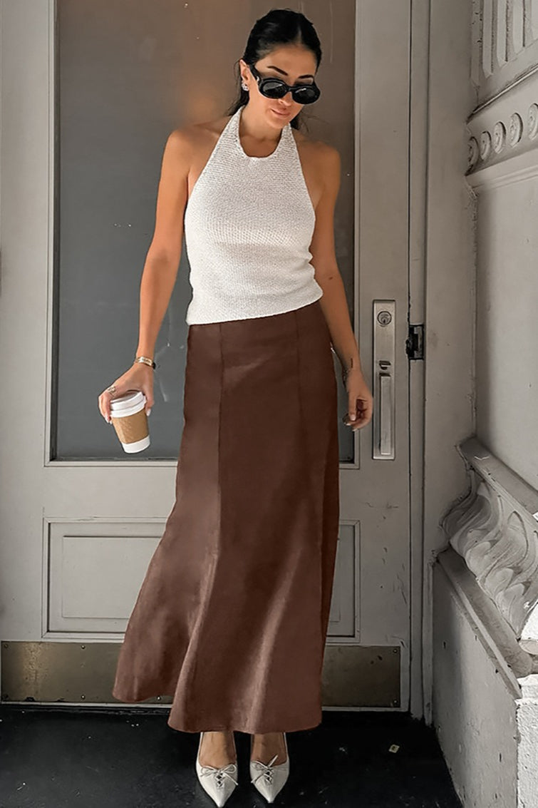 Faux-Suede A-Line Maxi Skirt