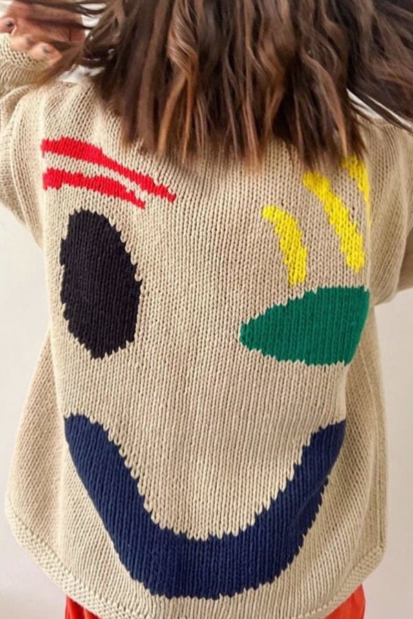 Colorful Smiley Face Pullover Sweater for Comfortable Style