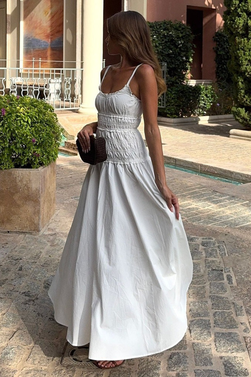 Shirred Bodice Square Neck Tiered Maxi Dress 2
