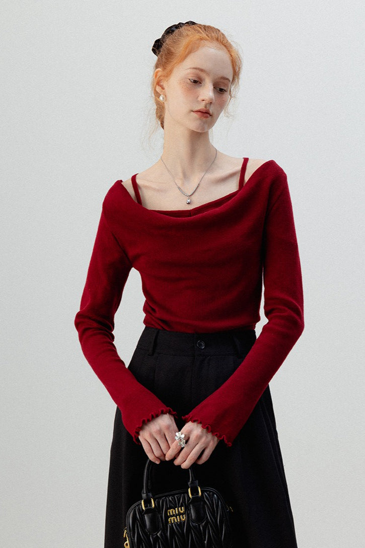 Layered Cowl Neck Knit Top