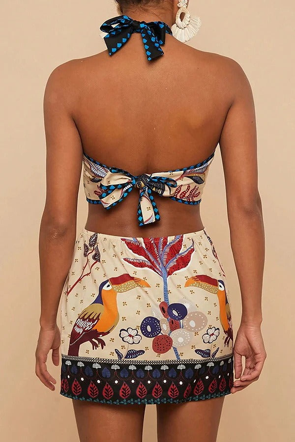 Halter Tie Back Floral Mini Dress