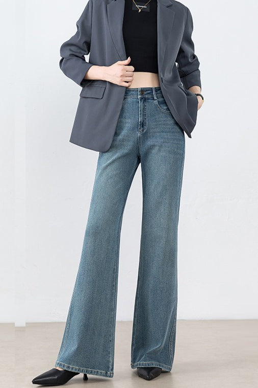 High Waist Tencel Stretch Flared Jeans Blue / S