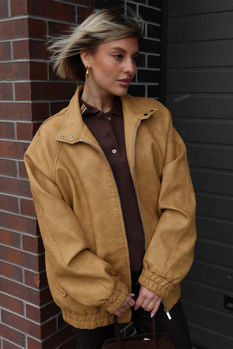 Textured Faux Leather Zip Jacket