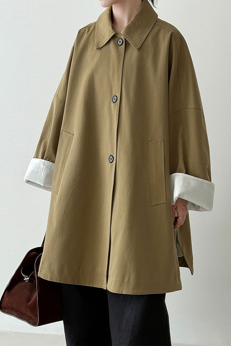 Korean Oversized Split-Hem Mid-Length Overcoat for Chic Style
