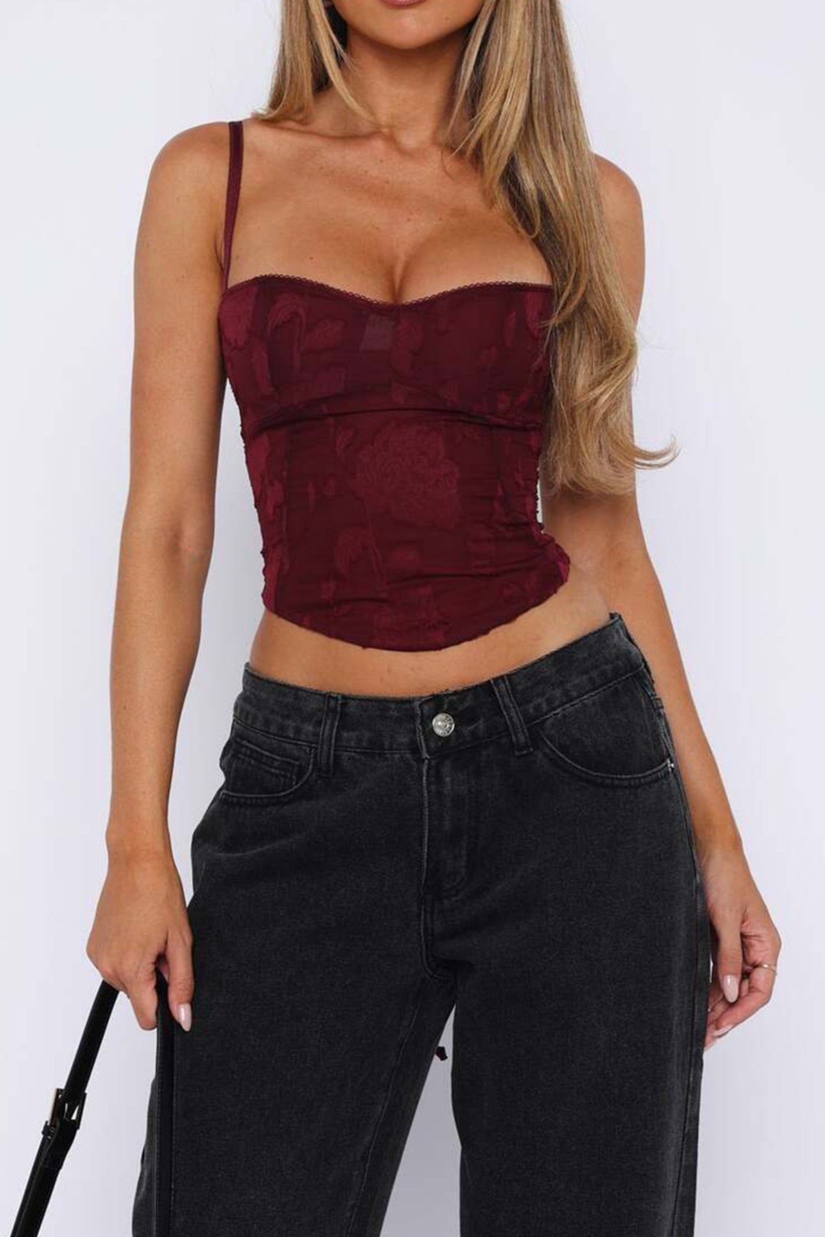 Sweetheart Neck Floral Jacquard Corset Crop Top 5
