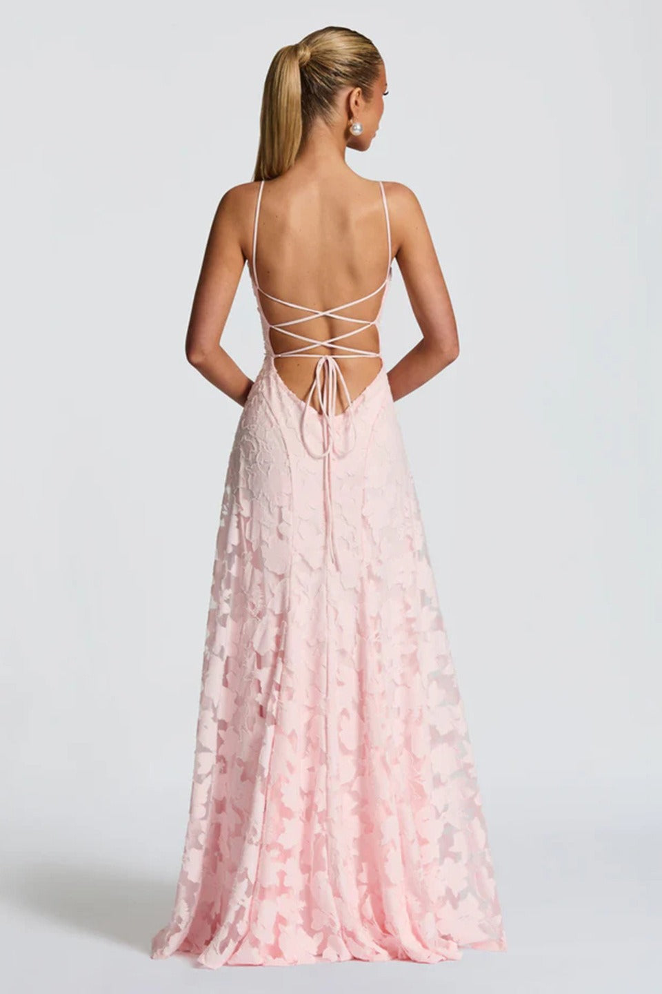 Floral Jacquard Cowl-Neck Spaghetti-Strap Maxi Gown