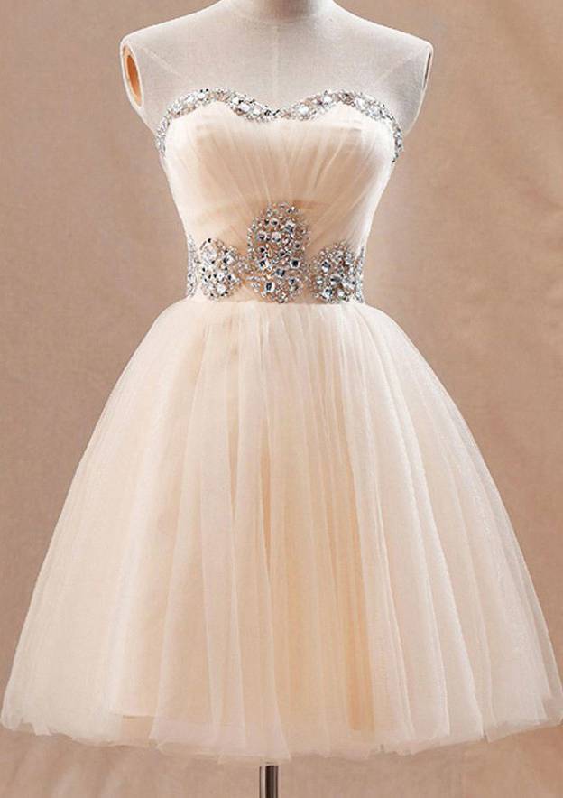 Beaded Tulle Strapless Short Cocktail Dress Ball Gown - Fashionpara