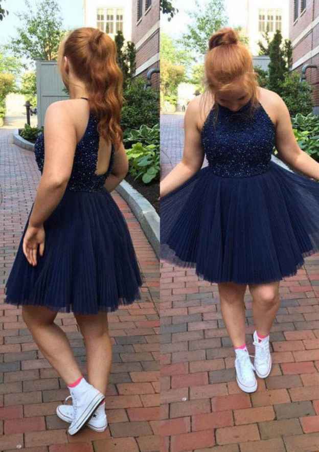 Beautiful Tulle Short Elegant A-line/Princess Prom Dress With Beaded Bateau Zipper - Fashionpara