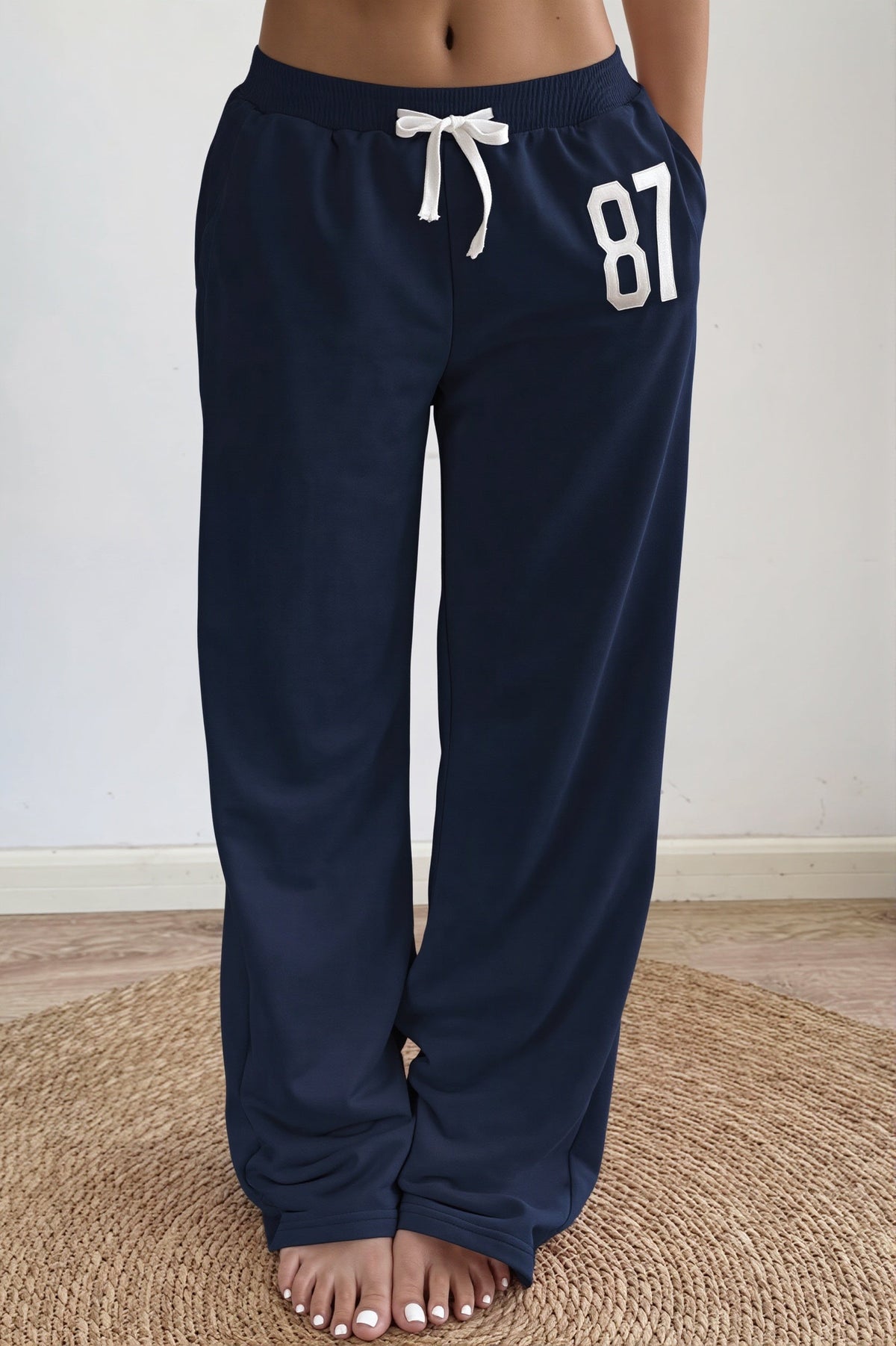 Number Print Drawstring Fitted Pants