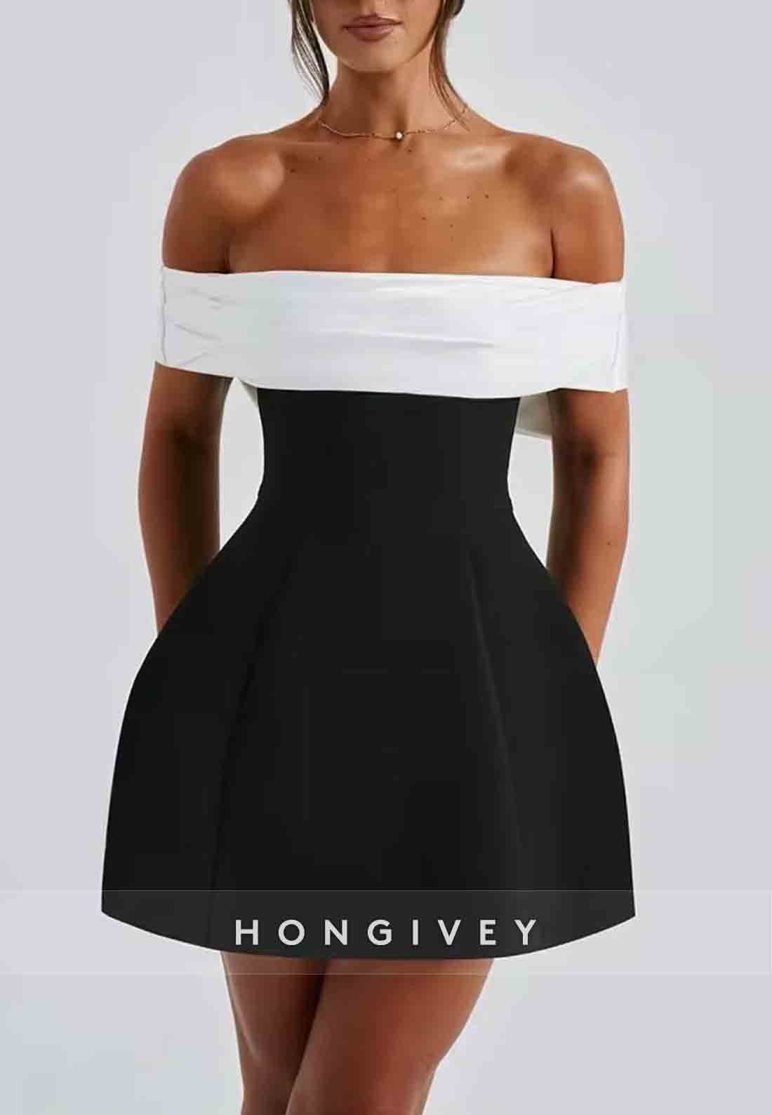 Bowknot Off the Shoulder party Mini Low Back Party Homecoming Dresses