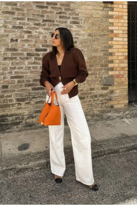 V Neck Button Knit Cardigan Sweater