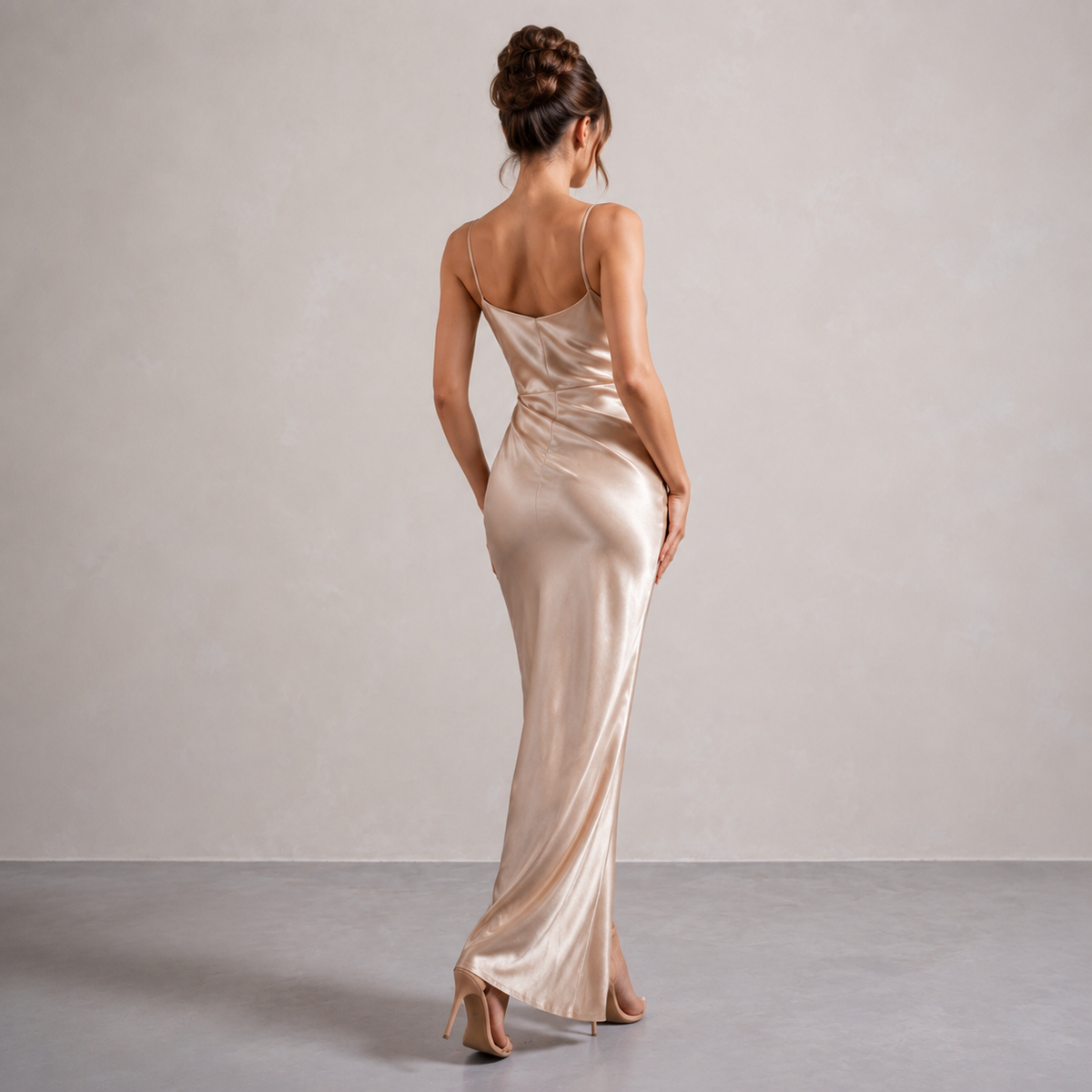 Cowl Neck Satin Ruched Split Midi Dress 6
