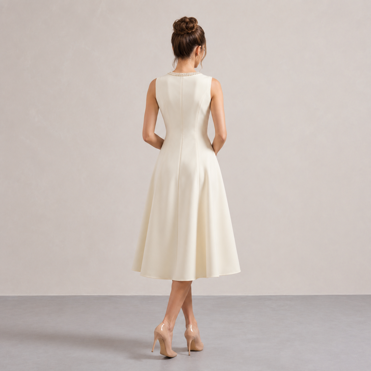 Jewel Neck Sleeveless Fit and Flare Midi Dress 6