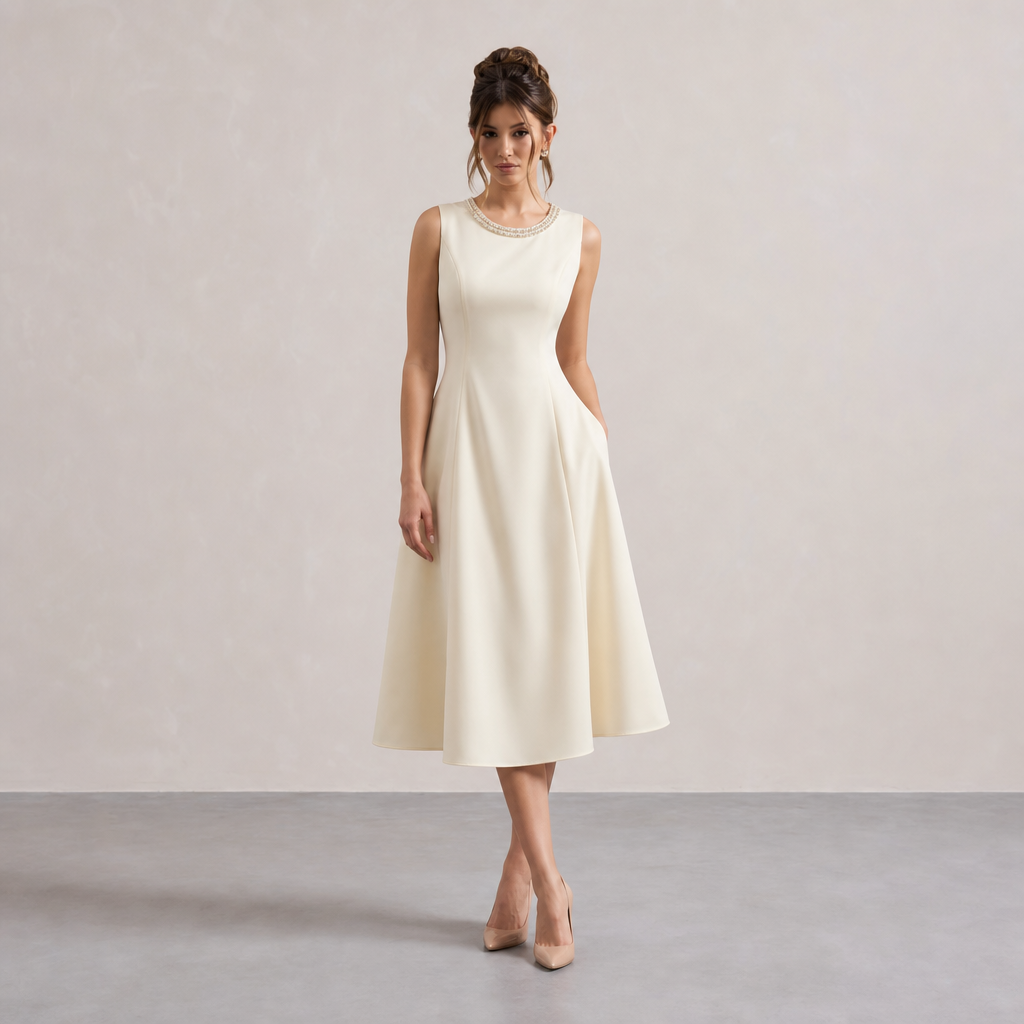 Jewel Neck Sleeveless Fit and Flare Midi Dress 4