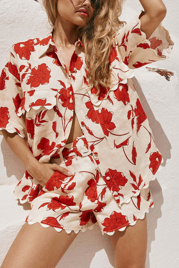 Fashionable and versatile lace print, stylish and casual Shorts Set - Fashionpara