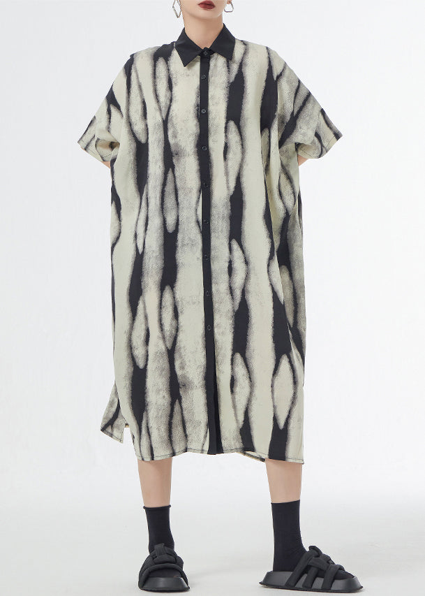 Abstract Print Collared Button Down Short Sleeve Shirt Midi Dress - View 3