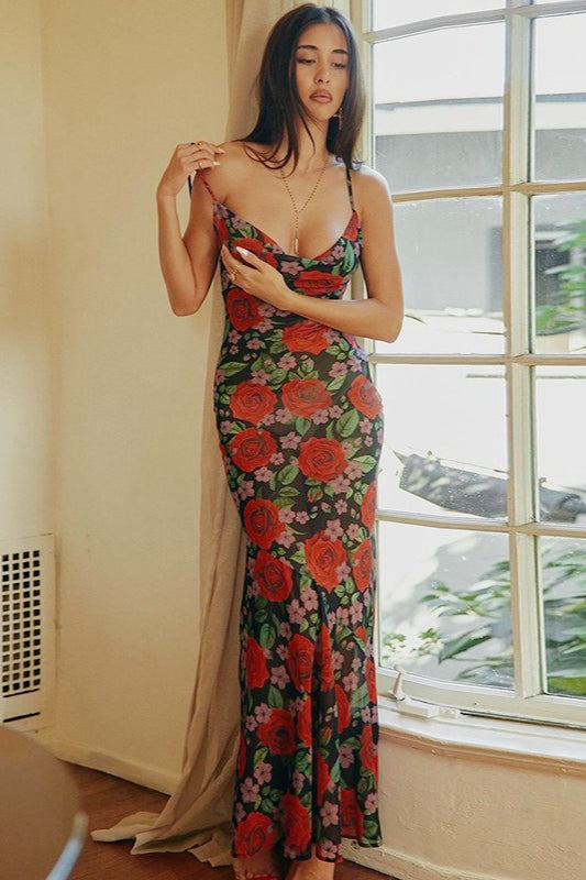 V Neck Floral Slip Dress